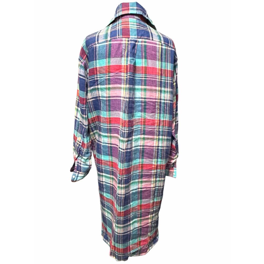 Polo Ralph Lauren Plaid Linen Shirt Dress Size 6 Multicolor Button Front - Picture 6 of 7